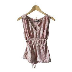 The Limited Y2K Silk Tank Top Red & White Print Tie Back Size Medium